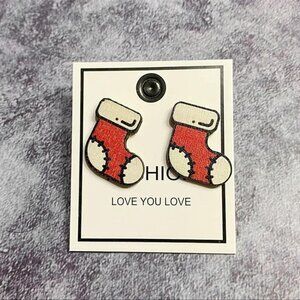 NEW Lightweight Christmas Stocking Earrings Wood Fun Holiday Winter